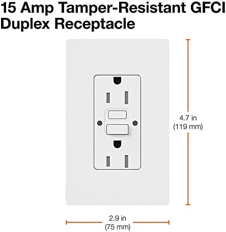 Пълнодуплексна изход Lutron GFCI на 15 Ампера, устойчива уязвими на достъпа, бял цвят