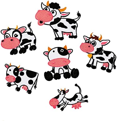 6 броя Анимационни Животни, Забавно Сладка Крава, Желязо Нашивка, Хумористичен Емблема, Че Иконата за Детски Дънки, Якета, Чанти