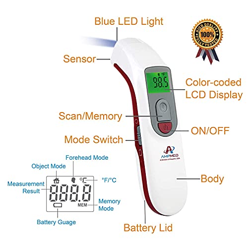 Безконтактен цифров инфрачервен термометър за челото Amplim 4-Pack Hospital & Medical Клас за бебета, деца и възрастни. Приемливо