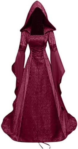 Средновековна рокля ZEFOTIM, женски винтажное рокля-наметало на вещица с качулка, Средновековна сватбена рокля с ръкави-тръби,
