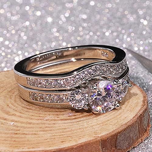 Пръстени голям размер за жени, пръстен за обич, пръстен с пълна диамантен пръстен, модерна двойка пръстени с кухи диаманти, комплект пръстени