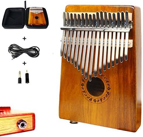 Професионален набор от Kalimba от 17-клавишным еквалайзер Гущер, Електрическо пиано, за палеца от дърво Koa Тона, Вграден звукосниматель с аудиоинтерфейсом 6,35 мм и кейсо?