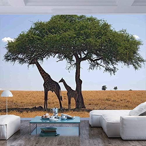 55x30 инча Стенни картини, Детето и мама, Жираф под едно дърво, Най-Високото Животно-Бозайник в Савана, Физическо Изкуство, Отклеивающиеся