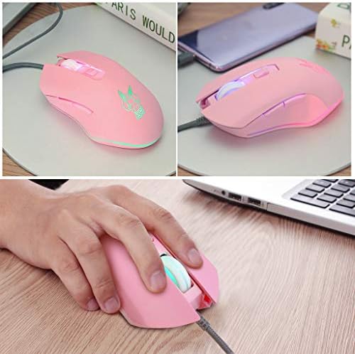 Жичен Детска Мишката Y-QUARTER, Мишка Pink Rabbit USB C led подсветка, Жичен Мишката Type C с резолюция от 2400 dpi за Лаптоп, PC