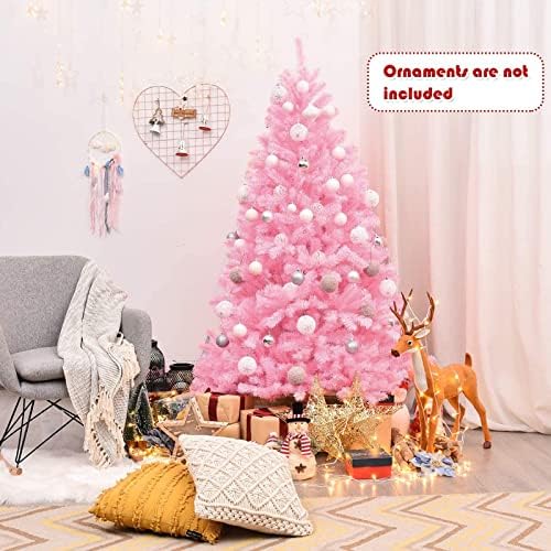 Коледно дърво с Метална Стойка, 4-Подножието Розова Изкуствена Коледна Елха с 300 Топчета за Клони, Лесен Монтаж, Неосвещенная Коледно Дърво