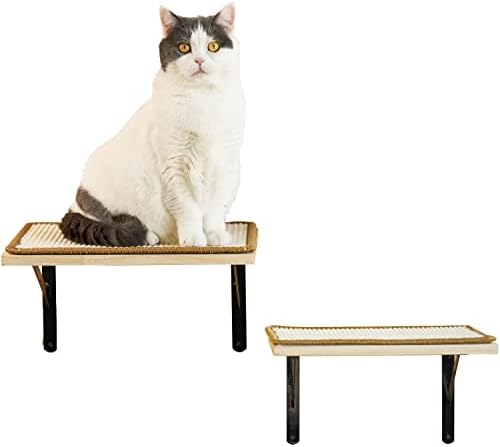 Плаващият Шелф за котки LEOPO с Подложка за Котешки драскотини ръчно изработени от сезал, 15,7 х 10 Инча, Мебели за стенни Насестов за