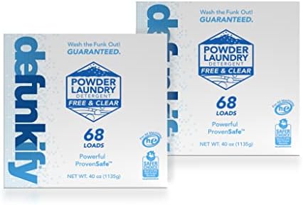 Прах за пране Defunkify Powder, неразтворимо и прозрачен - Сертифициран от EPA Safer Choice - За спортни облекла и само бельо - 136 сваляния