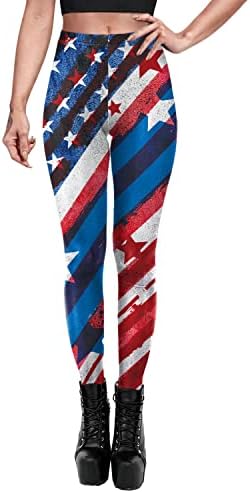 Rcimuue Женски Гамаши с американския флаг на САЩ В Ивица, Патриотични, За Йога, С Висока Талия, Меки, 4 юли, Ластични Панталони