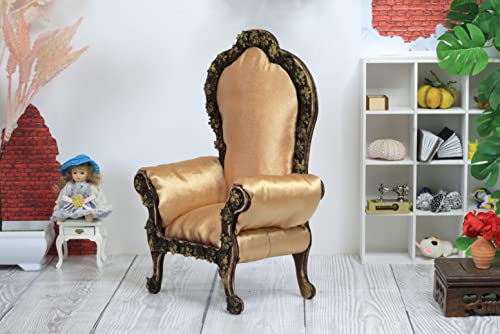Миниатюрен стол кралски разкош в мащаб 1:6, мебели за куклена къща, 3D златни цветя