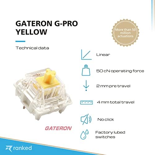 Комплект ключове Gateron ks-9 G PRO за механичните слот клавиатури | монтирани на плоча | Предварително се намазва (Gateron PRO Yellow,