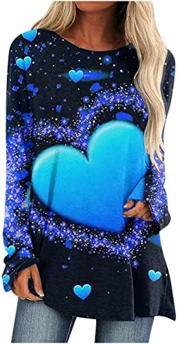 HTHJSCO/ Дамски Блузи с дълъг ръкав, Графичен Пуловер с Принтом на Сърцето, Пуловер с кръгло деколте, Туника, Блузи, Ежедневни