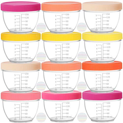 Youngever 18 Комплекти за съхранение на бебешка храна, Съдове за храни за кърмачета с тегло 6 Грама с капаци, 9 Ярко-Розови Цветове, с Етикети