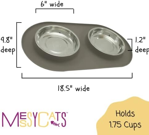 Двойна силиконова ясла за Мръсни котки с чаша във формата на чинии от неръждаема стомана | Мини купа за котешки храна | Две купички за храна