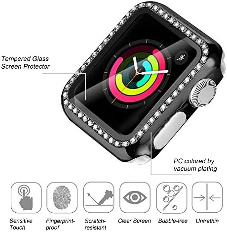 Secbolt 40 мм Лъскав Черен калъф с Защитно фолио за екрана и Черна фина блестяща лента за Apple Watch 40 мм iWatch SE Series