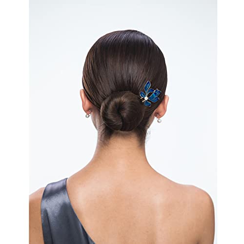 Декоративни Щипки за коса, Големи Щипки за Коса, за жени, Синьо Дизайн във формата на лотос, Украсени Перлата на цвете,