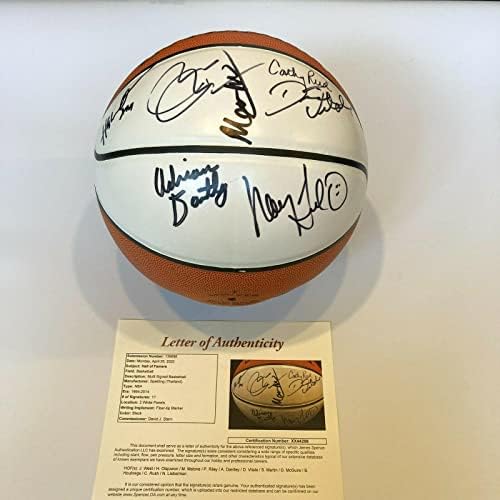 2008 Влизането в Залата на Славата на Баскетбола с автограф Хаким Оладжувона Пэта Райли JSA COA - Баскетболни топки с автографи