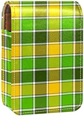 Калъф за червило GUEROTKR, Кожен Органайзер за Блясък за устни с Огледало, Мини-Bag-Държач за Червило, Модел, в Зелено-Жълта