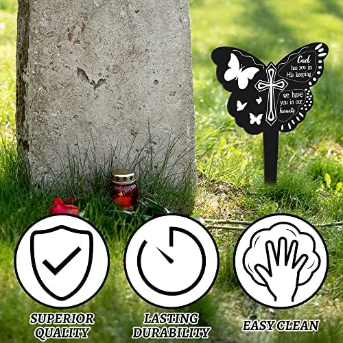 Плака X1zuue, Поминальная дъска, Брой, Пеперуда, Акрилни надгробни маркер за Гробища, Водоустойчив Черен Паметник Градински Брой, Бог да