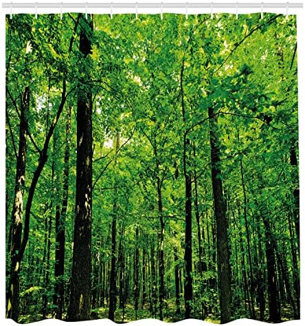 Завеса за душ Ambesonne Nature, Изображение на околната среда Горско дърво, Джунглата в Слънчев ден, Майката Земя, Комплект