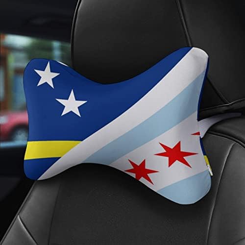 Кюрасао Флаг Чикаго Автомобилната въздушна Възглавница За Шията от 2 Възглавници под Формата На Костите Авто облегалката