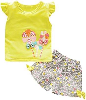 AnFeng / Тениска с изображение Lolley за малки момичета, Потник + Шорти с цветен модел, Панталони, Комплект Дрехи, Дрехи за