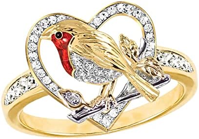 2023 Нов Пръстен Red Bird Творческа Пръстен Bird за Жени, Пръстени, Променящи Цвета, Пръстен на (A, 6)