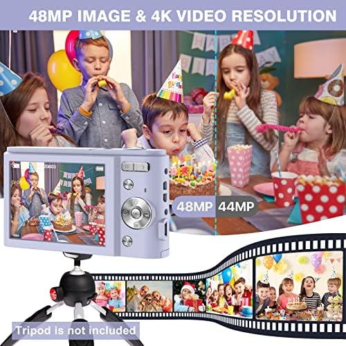 Цифров Фотоапарат, Детска Камера за 4K 48MP с 16-кратно увеличение, 32 GB SD карта, Компактен Мини-Покет Камера За Възрастни, Възрастни Хора, Студенти, Деца, Начинаещи (Лилав
