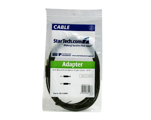 StarTech.com аудио кабел 3.5 мм под прав ъгъл и дължина 1 метър (0,3 м) - Тънък аудио кабел 3.5 мм под прав ъгъл - Мъжки/Male -