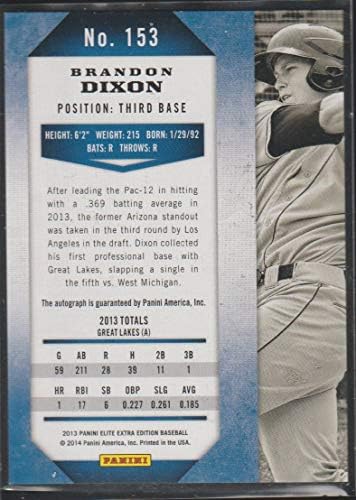 Брендън Диксън 370/672 (Бейзболна картичка) 2013 Панини Elite Edition Extra - Проспект Автографи 153.1