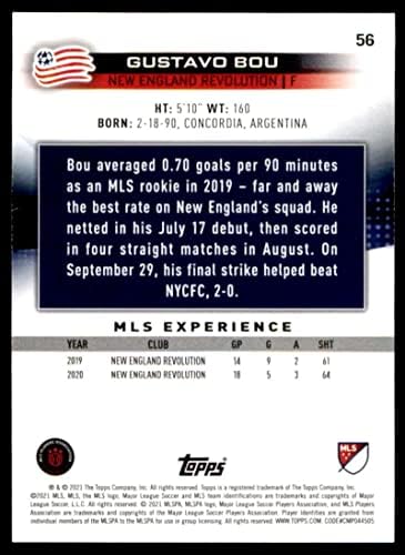 2021 Topps MLS 56 Густаво Бу Търговска картичка New England Revolution Soccer Futbol