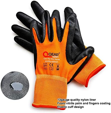 QEAR 3 Чифта предпазни работни ръкавици от нитриловой гума С покритие на дланите, Оранжева Трикотажная Подплата Оранжев цвят, Устойчив на