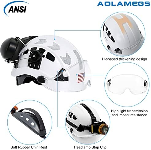 Строителна вафен AOLAMEGS с козирка - Бяла Вентилирани Шлемове, Одобрени OSHA, Предпазна каска ANSI Z89.1 ABS, Шлемове за възрастни мъже