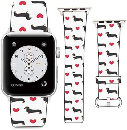 Съвместим с гривната от Apple Watch 38 мм 40 мм, (куче-дакел и сърце на любовта) Взаимозаменяеми каишка от изкуствена кожа за iWatch