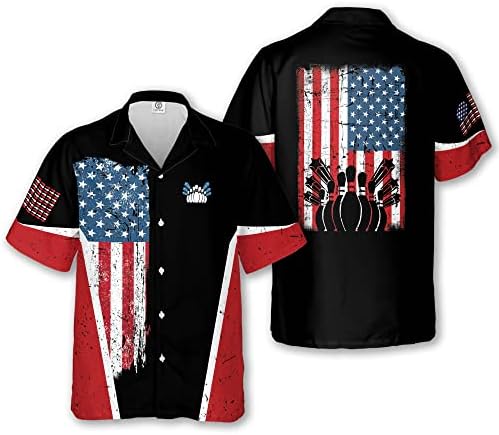 Мъжки Ризи за Боулинг в ретро стил LASFOUR, Мъжки Реколта Хавайска Риза за Боулинг с Къс ръкав и Копчета, Командни Риза За Боулинг