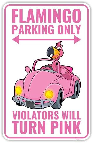 Знак Venicor Паркинг само за фламинго - 9 x 14 инча - Алуминий - Розови подаръци под формата на фламинго за жени - Декор под формата