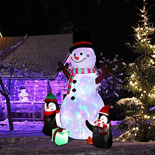 6 фута Коледен Надуваем Снежен човек с Пингвин и Подарък една Кутия с променящите се по Цвета на светодиодни улични Лампи, Орнаменти,