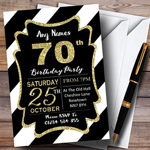 Черно-Бели Диагонални Ивици, Златни Персонални Покани на Парти в чест на 70-годишнината