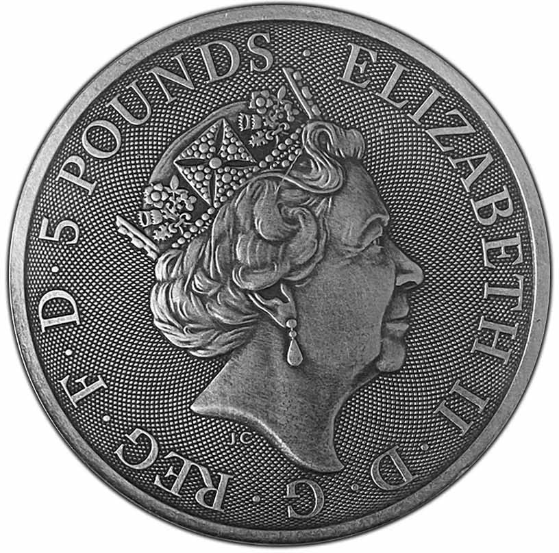 2022 Модерна Възпоменателна монета PowerCoin Лъв Англия Зверове от епохата на Тудор Антични Сребърни монети с тегло 2 Грама £ 5 Великобритания 2022 Антични Гарнитури