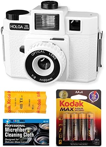 Филмова среден формат камера Holga 120GCFN с вградена светкавица в комплект с черно-бял филм Kodak TX 120 и аксесоари