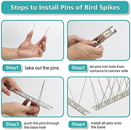 Основата KKY Bird Spikes от неръждаема стомана, метален, комплект за защита от птици, може да се използва за защита от гълъби и други малки