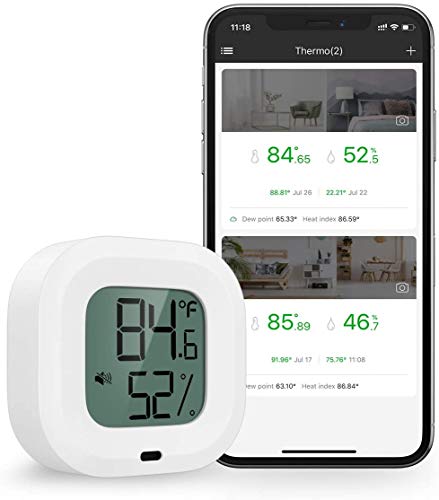 Безжичен Термометър-Влагомер за iPhone/Android, Умен Bluetooth-Сензор за Влажност и температура с Аларма и Съхраняването на данни за Оранжерии,