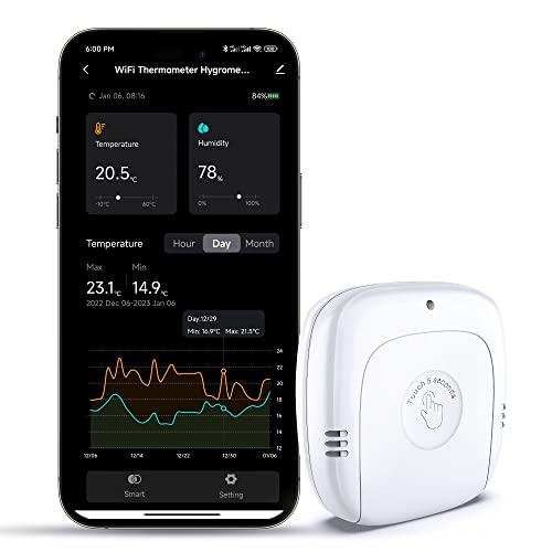 WiFi Термометър-Влагомер, IBKINXX Умен Измерване на температура и влажност с Оповещением за приложение, Безжичен Датчик за температура