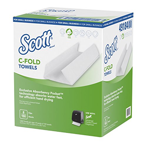Хартиени кърпи Scott C-Fold за малкия бизнес (49184), 10,125 x 13,15, 8 скоби в калъф