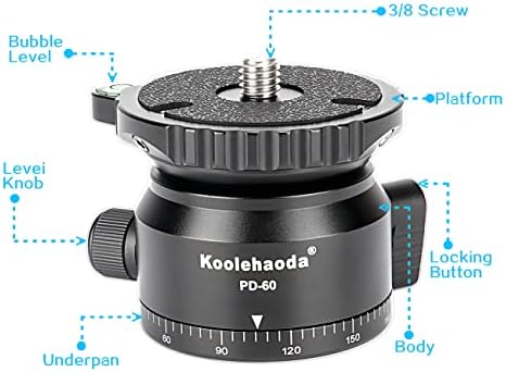 Основата за изравняване на статив Koolehaoda PD-60 Выравниватель камера, Наклон 15 °, с резба 3/8 , издигане Пузырьковый ниво и панорамно