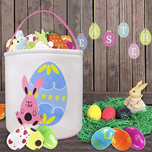 2 ЕЛЕМЕНТА Чанти-кошници с Великден Зайче за деца, Холщовая Кошница със Заек, Чанти за яйца за децата, на Лов за Яйца, Бонбони и подаръци,