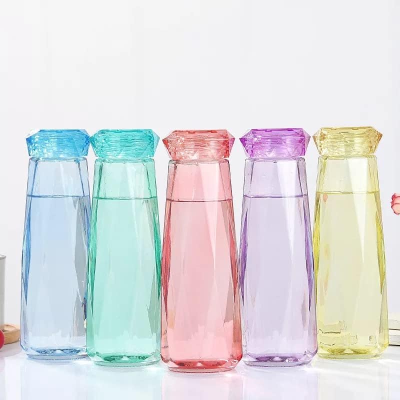 Стъклени бутилки за вода с форма на диамант 8x3 инча, 14 унции - Набор от стъклени бутилки за вода в 2 опаковки - Прозрачни стъклени