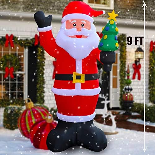 SEASONBLOW 10 Фута Надуваем Коледен Снежен човек + 9 фута Надуваем Коледа Дядо Коледа с Коледна Елха