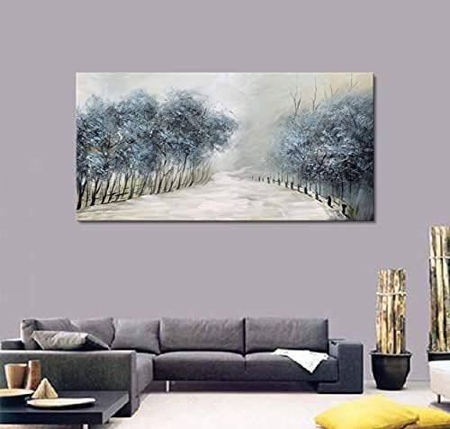 АЙАНХУА Зимата Снежна Пейзаж на Стенно Изкуство, Ръчно Рисувани Синьото Дърво Живопис с маслени Бои Селски Природата е Произведение