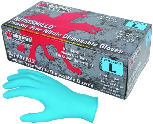 Ръкавици за еднократна употреба от нитрил MCR Safety 6015S NitriShield промишлен клас, не съдържащи прах, с закатанной белезници,