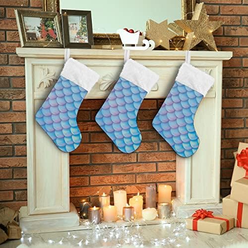 Коледни Чорапи Мечта, Синята Русалка, Модел под формата на Риба Везни, Бяла Плюшен Маншет, Мерсеризованный Кадифе, Семеен Празник,